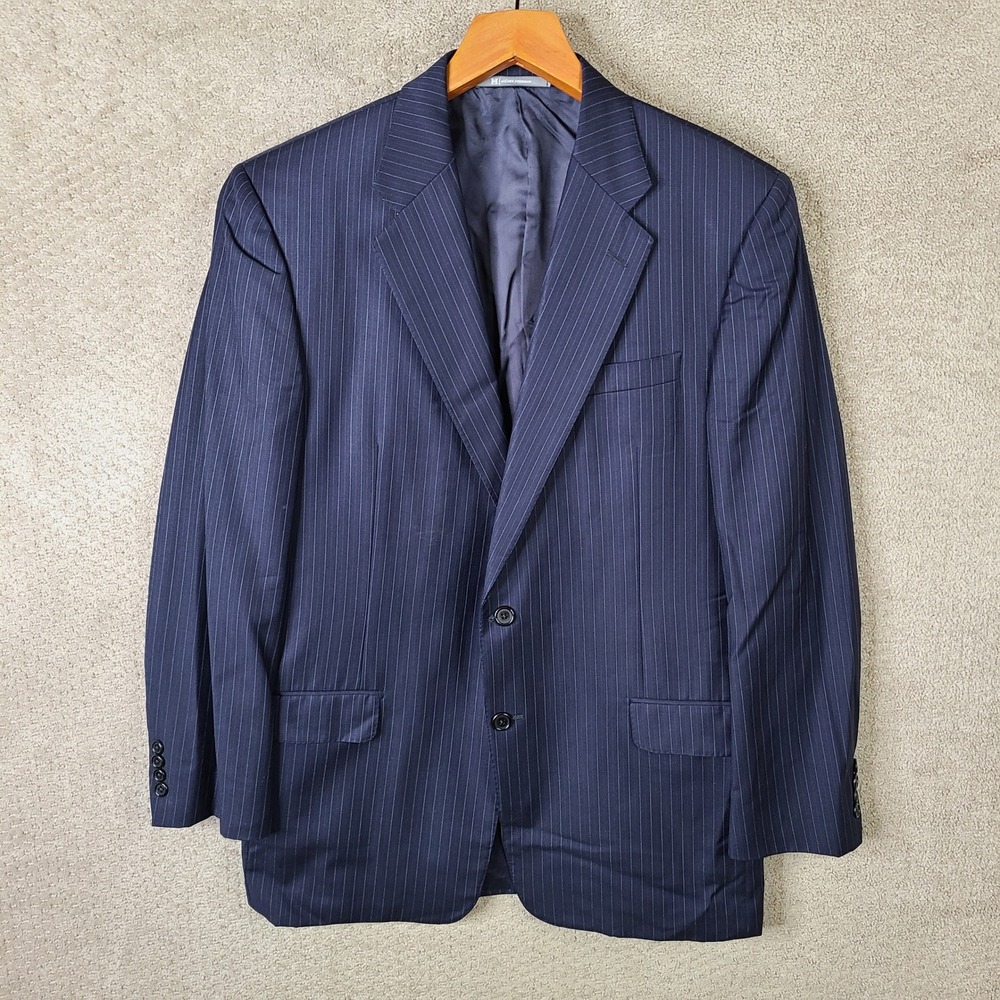 Hickey Freeman Jacket Mens 42L Blue Striped Blazer Wool 2 Button Suit Coat